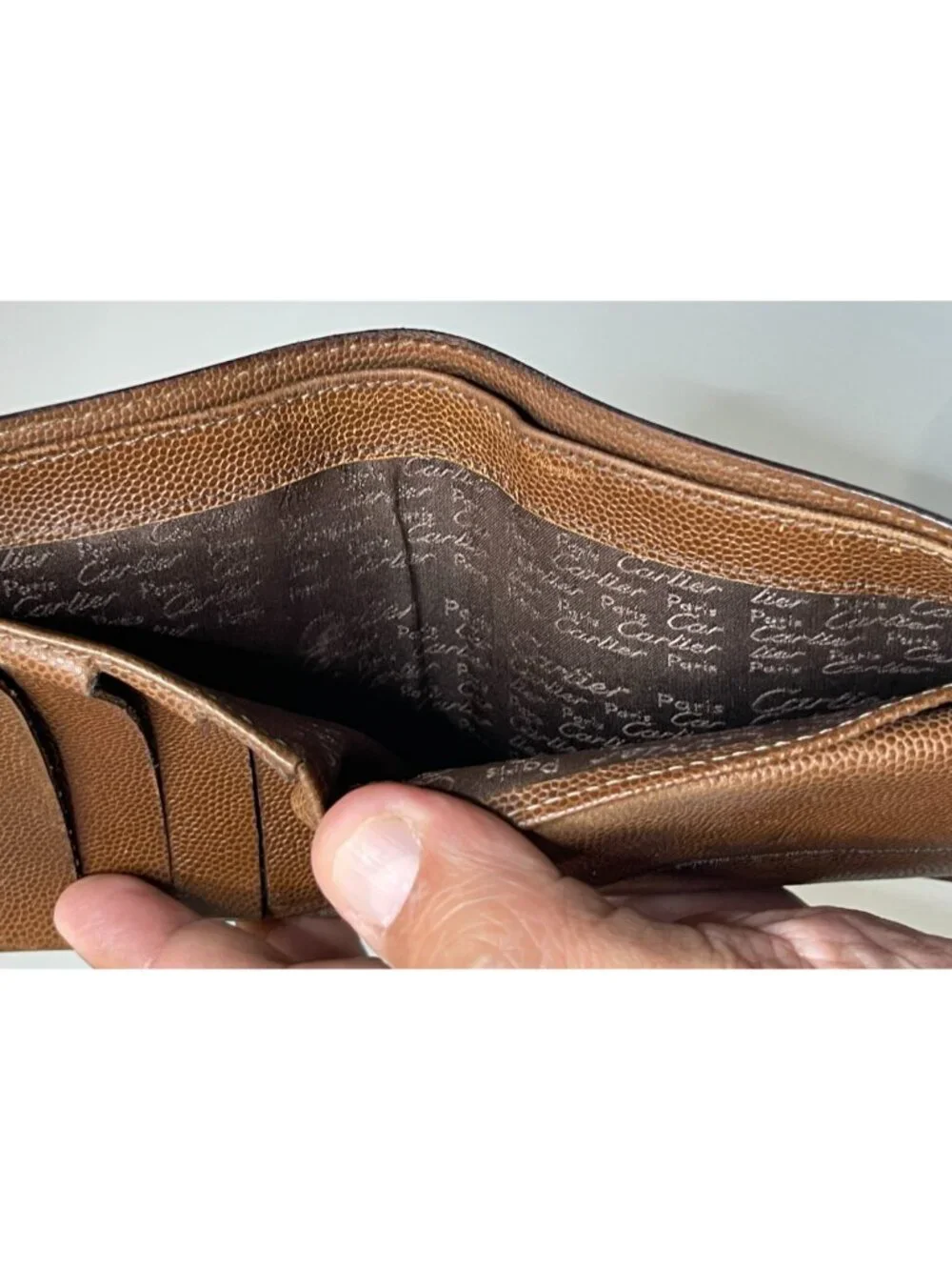 Cartier Brown Leather Santos de Cartier Bifold Wallet Genuine